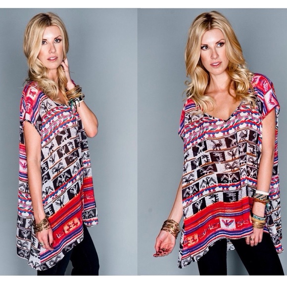 Show Me Your MuMu Tops - Show Me Your Mumu Soaree Tunic in Wild Wyoming Print Large Aztec